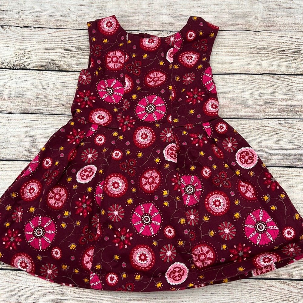 OshKosh Floral Maroon Pink and Mustard Dress Girls Size 3T